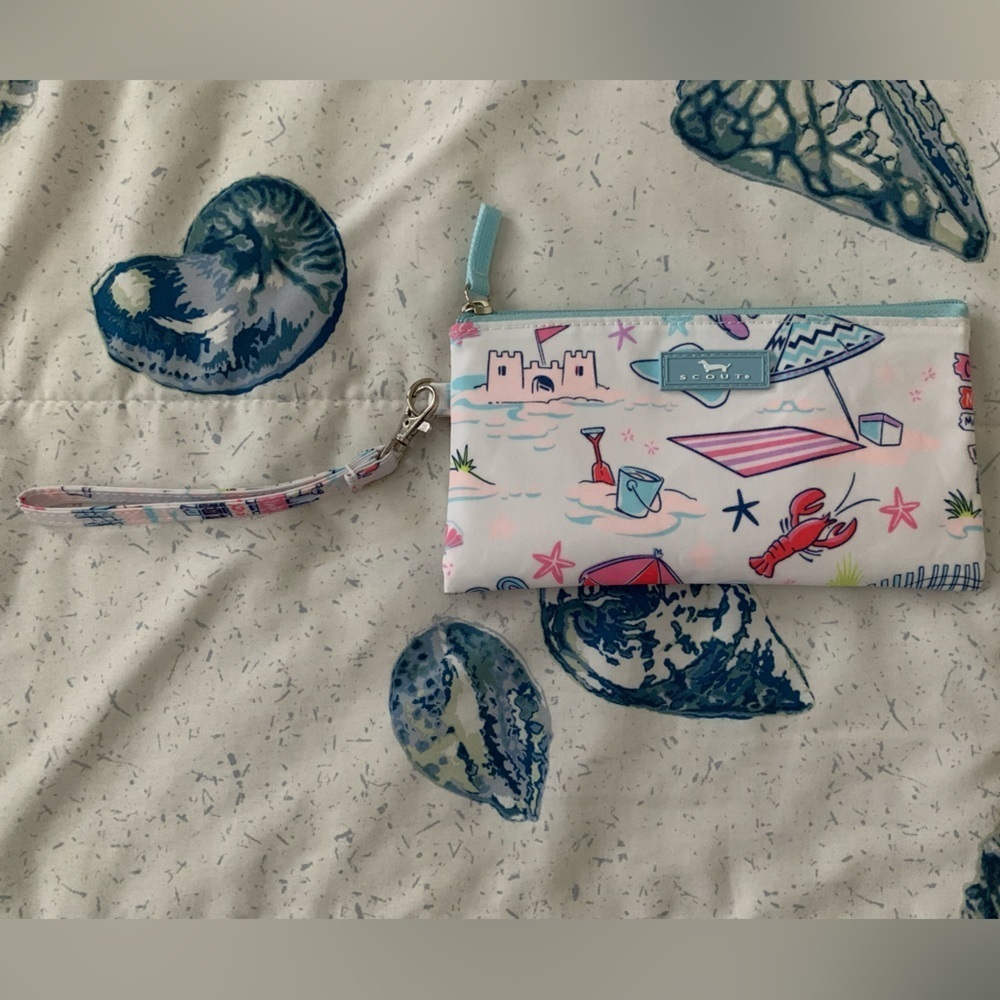 Scout wristlet Pouch with Pink and Blue Beach Theme
